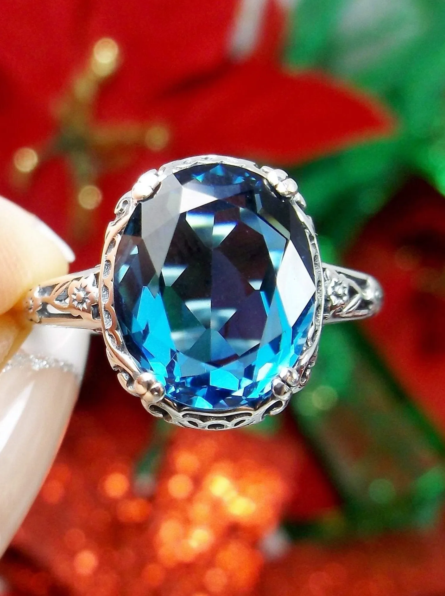 London Blue Topaz Ring, Simulated or Natural Topaz, Edwardian Jewelry #D70z