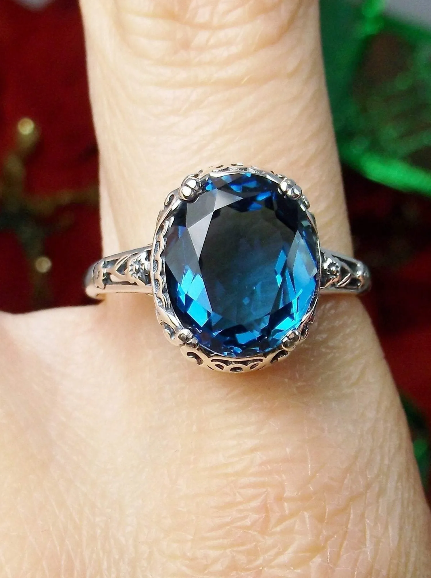 London Blue Topaz Ring, Simulated or Natural Topaz, Edwardian Jewelry #D70z