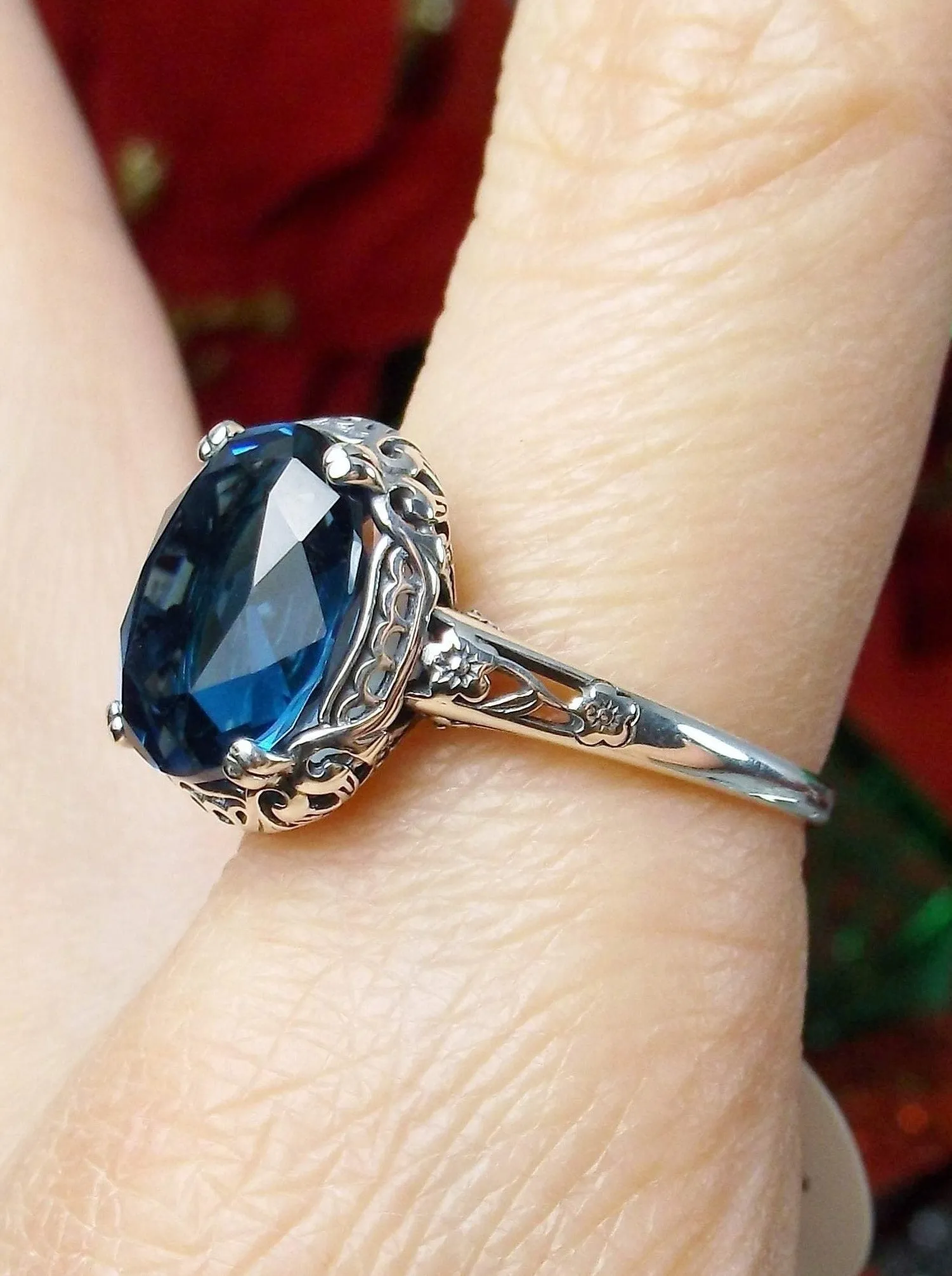 London Blue Topaz Ring, Simulated or Natural Topaz, Edwardian Jewelry #D70z