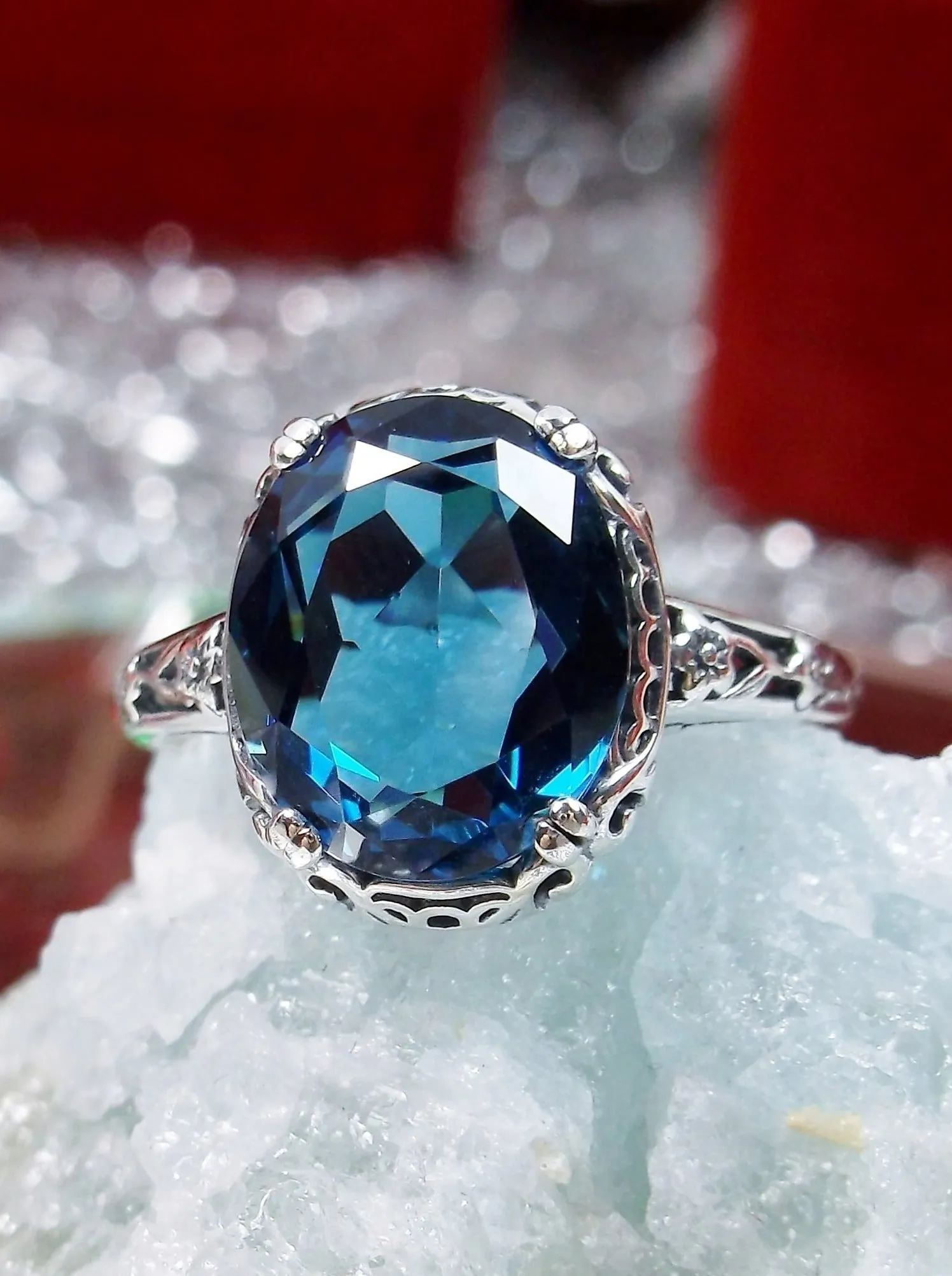 London Blue Topaz Ring, Simulated or Natural Topaz, Edwardian Jewelry #D70z
