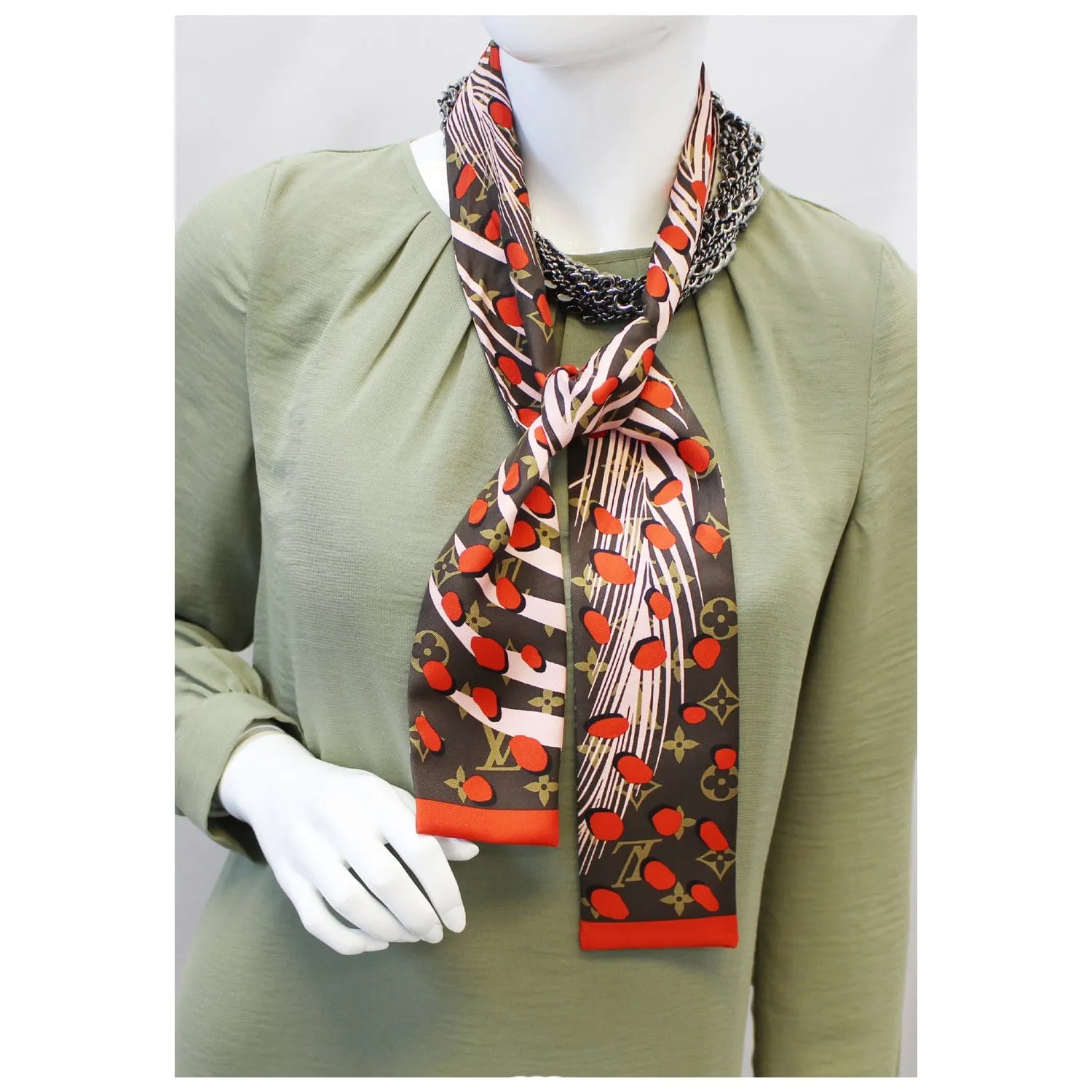 Louis Vuitton Jungle Print Pink and Red Silk Bandeau Scarf