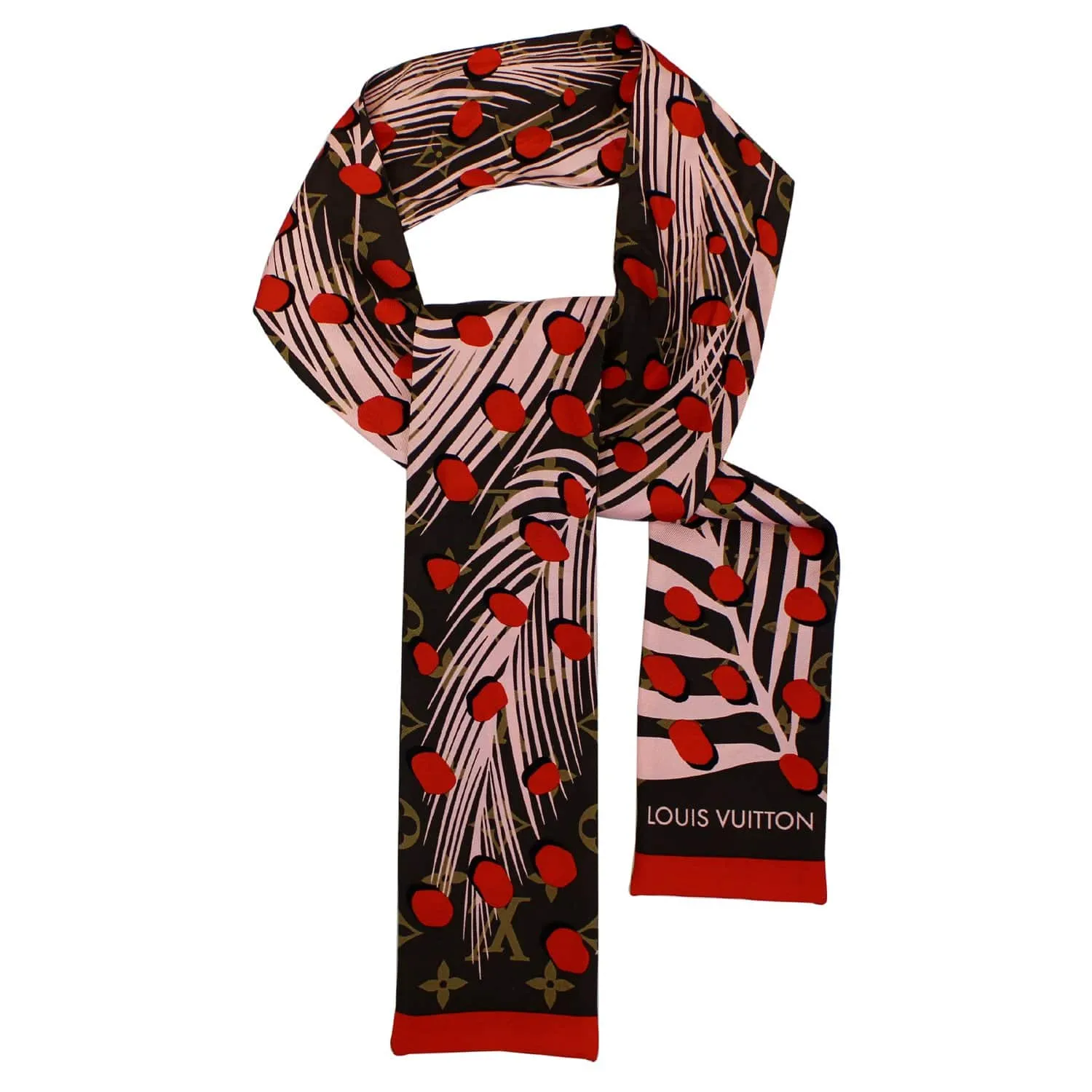 Louis Vuitton Jungle Print Pink and Red Silk Bandeau Scarf