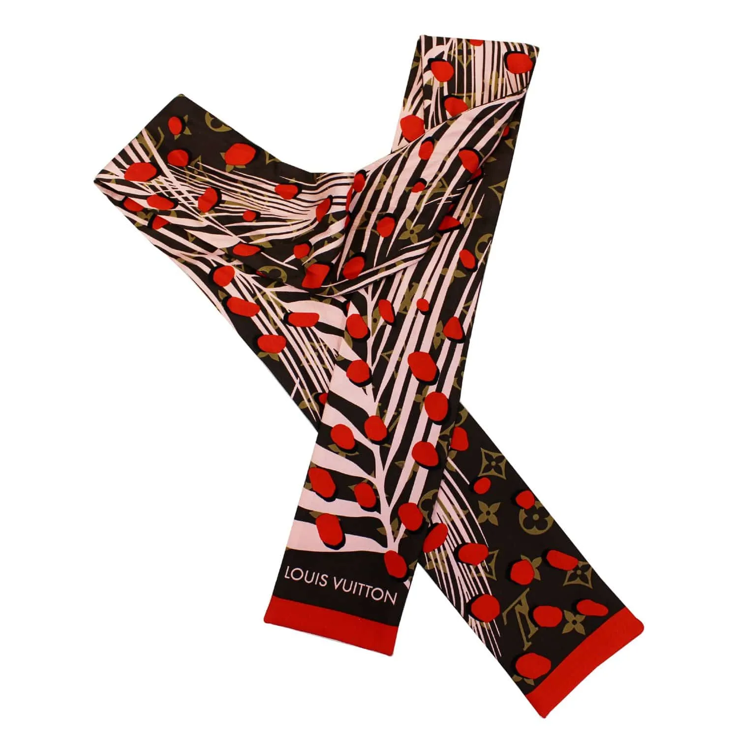 Louis Vuitton Jungle Print Pink and Red Silk Bandeau Scarf