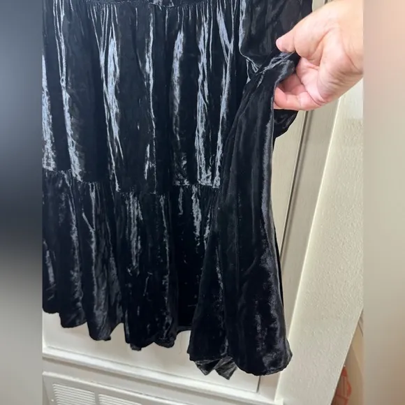 Lucia Lukken Black Velvet Tiered Broomskirts A Line Elastic Waist Skirt Size M