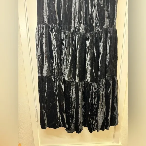 Lucia Lukken Black Velvet Tiered Broomskirts A Line Elastic Waist Skirt Size M
