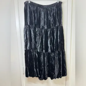 Lucia Lukken Black Velvet Tiered Broomskirts A Line Elastic Waist Skirt Size M