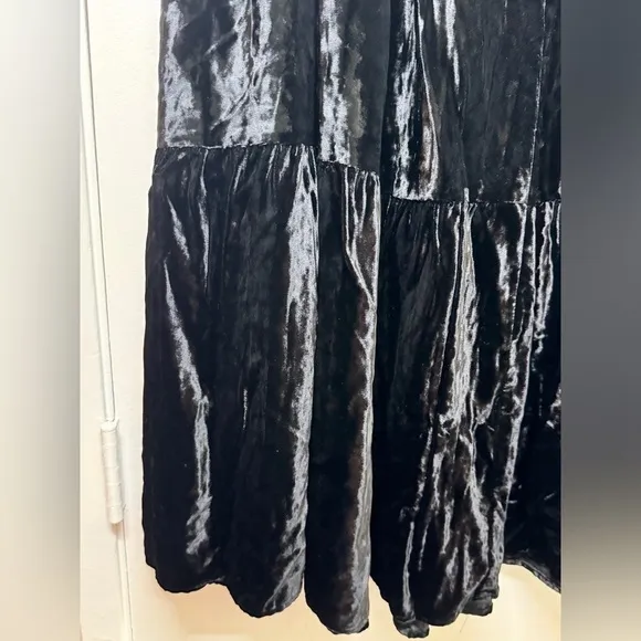 Lucia Lukken Black Velvet Tiered Broomskirts A Line Elastic Waist Skirt Size M