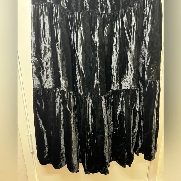 Lucia Lukken Black Velvet Tiered Broomskirts A Line Elastic Waist Skirt Size M
