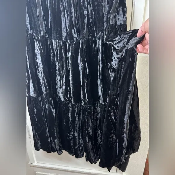 Lucia Lukken Black Velvet Tiered Broomskirts A Line Elastic Waist Skirt Size M