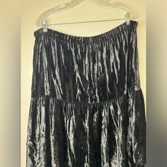 Lucia Lukken Black Velvet Tiered Broomskirts A Line Elastic Waist Skirt Size M
