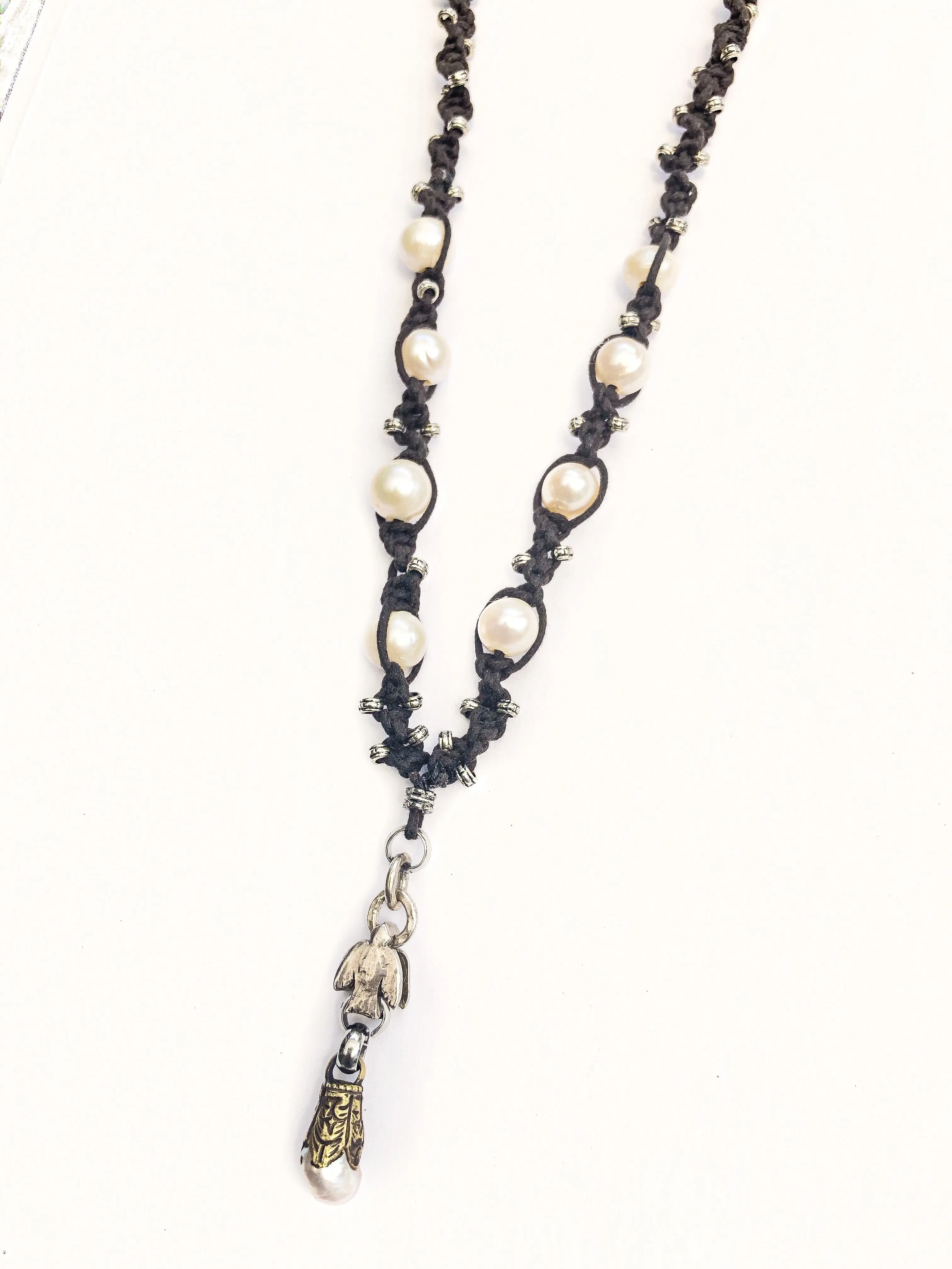 Macrame & Pearl Bird Of Flight Necklace
