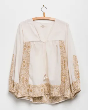 Madhuri L/S Border Embroidered Peasant Top