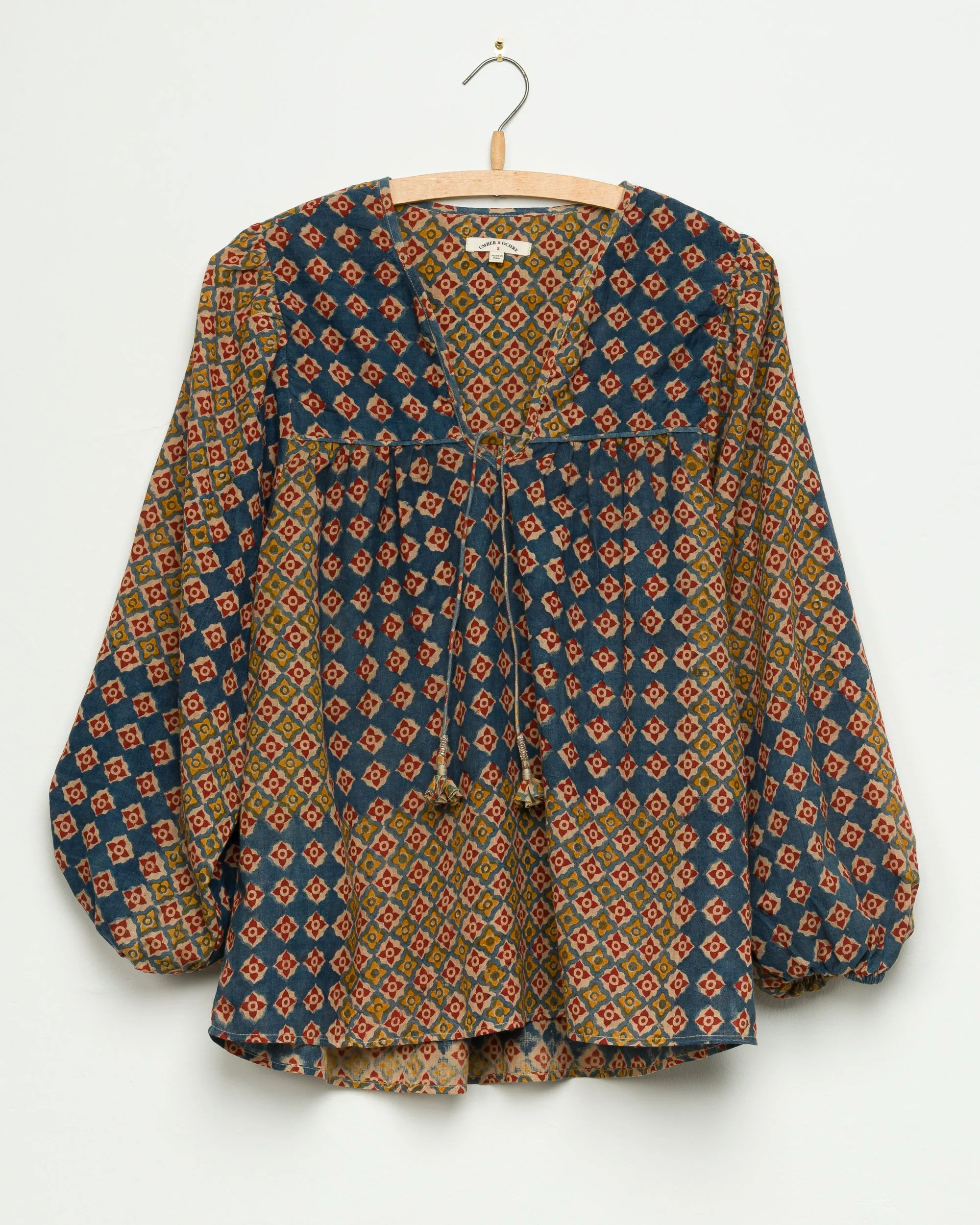 Madhuri L/S Peasant Top in Engineered Block Print
