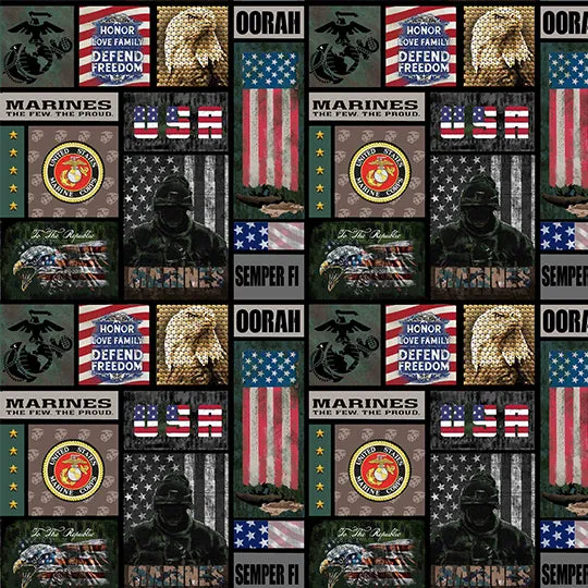 MARINES-Camo Flag Block-100% Cotton-1339M