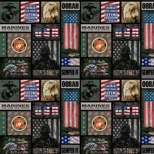 MARINES-Camo Flag Block-100% Cotton-1339M