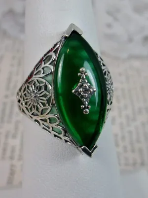Marquise Ring, Green Camphor Glass, Edwardian Style Jewelry #D236