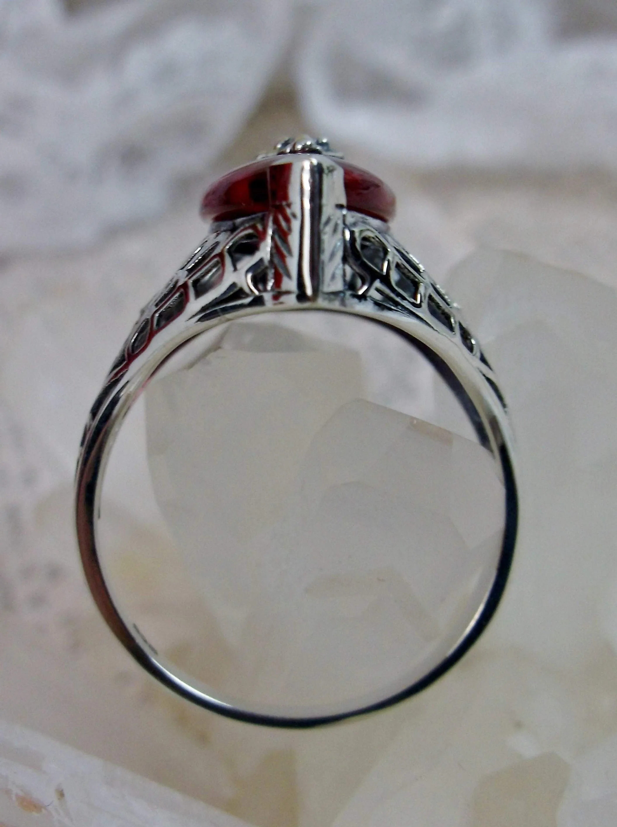 Marquise Ring, Pink Camphor Glass, Edwardian Style Jewelry #D236