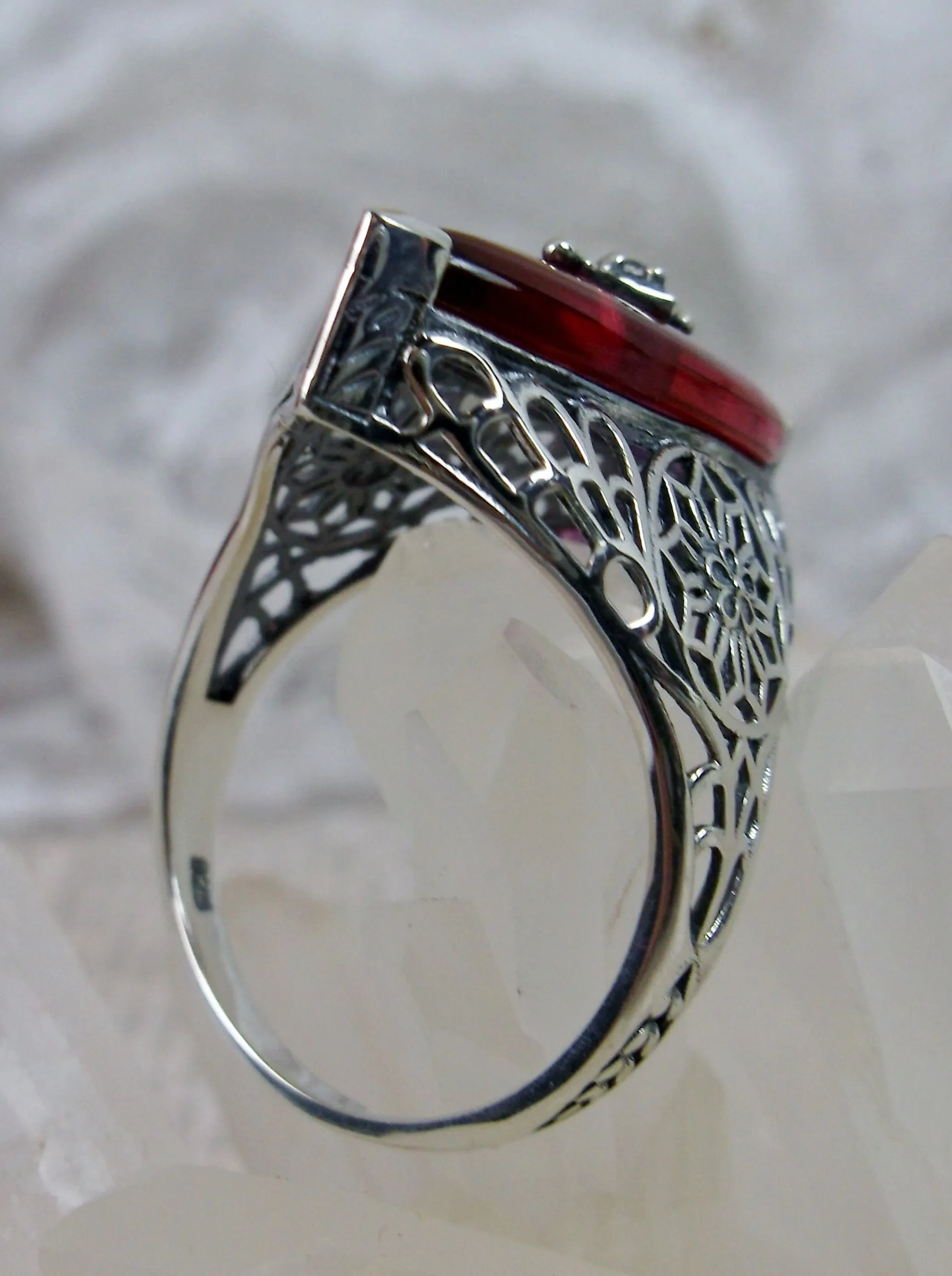 Marquise Ring, Pink Camphor Glass, Edwardian Style Jewelry #D236