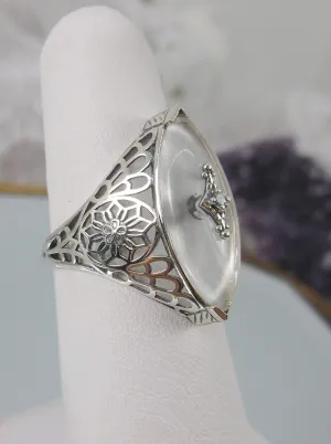 Marquise Ring, White Camphor Glass, Edwardian Style Jewelry #D236