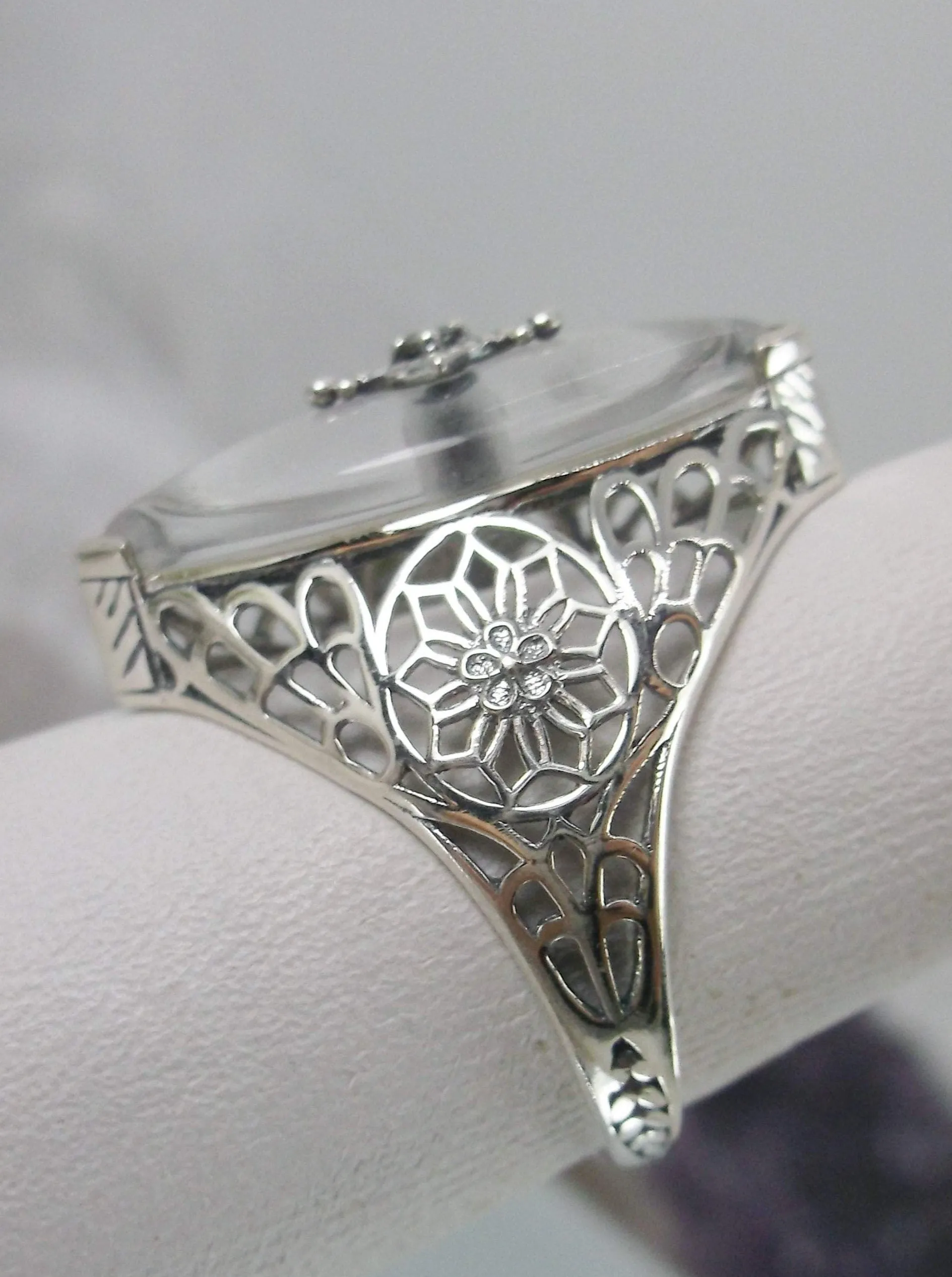 Marquise Ring, White Camphor Glass, Edwardian Style Jewelry #D236
