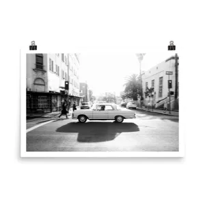 Mercedes Benz cruising in Hollywood, Black & White Print