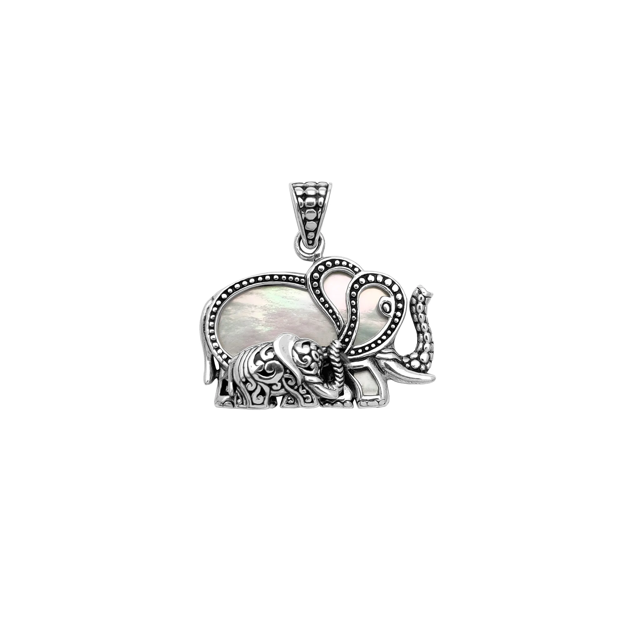 Mother-of-Pearl Celtic Elephant Pendant (Silver)