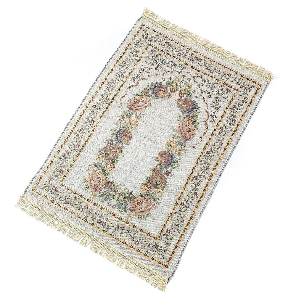 Muslim Floor Rug Ramadan Worship Blanket Chenille Prayer Mat With Tassel Sajadah 100x70cm