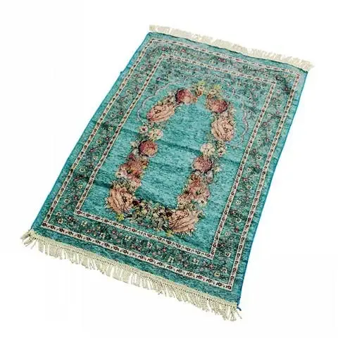 Muslim Floor Rug Ramadan Worship Blanket Chenille Prayer Mat With Tassel Sajadah 100x70cm