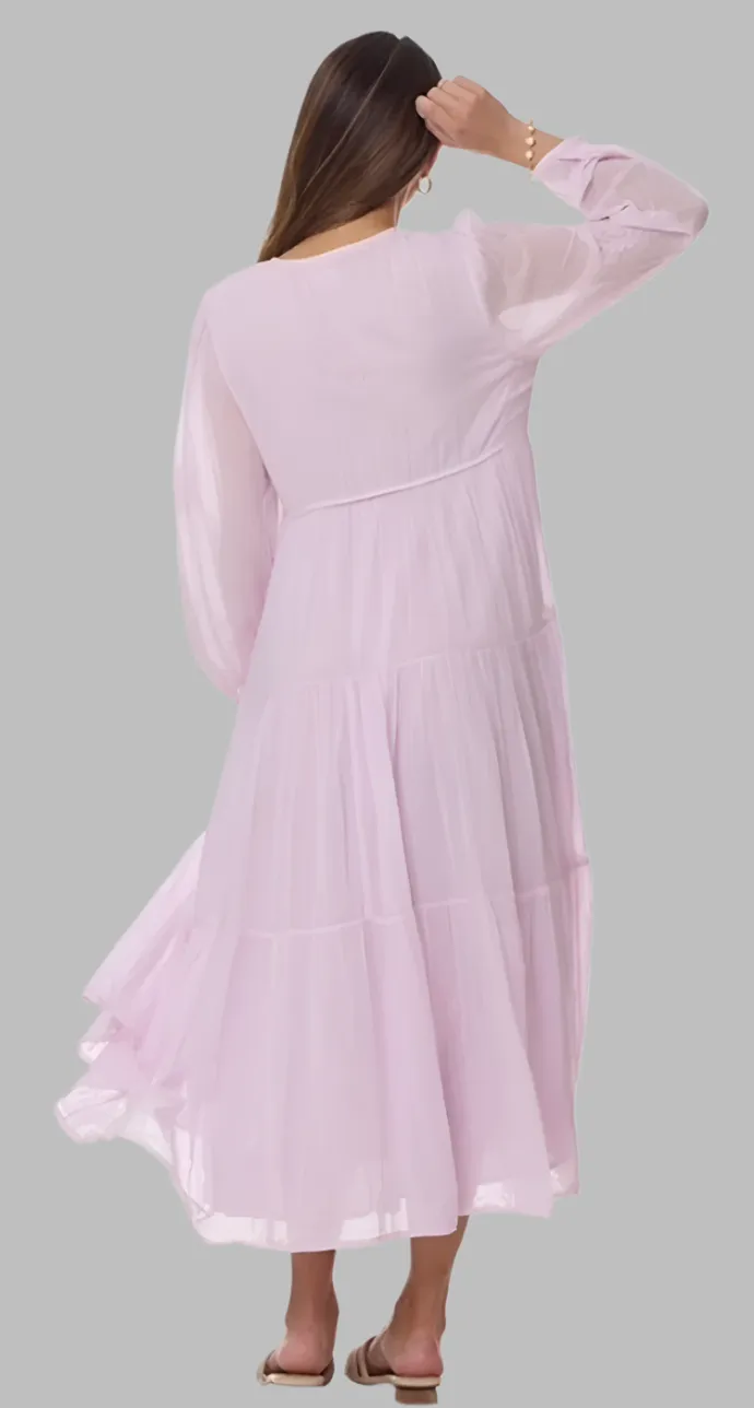 Mylene Embroidered Maxi Dress Long Sleeves Lavender