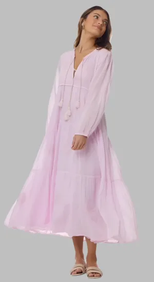 Mylene Embroidered Maxi Dress Long Sleeves Lavender