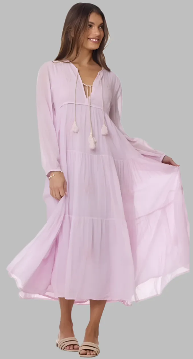 Mylene Embroidered Maxi Dress Long Sleeves Lavender
