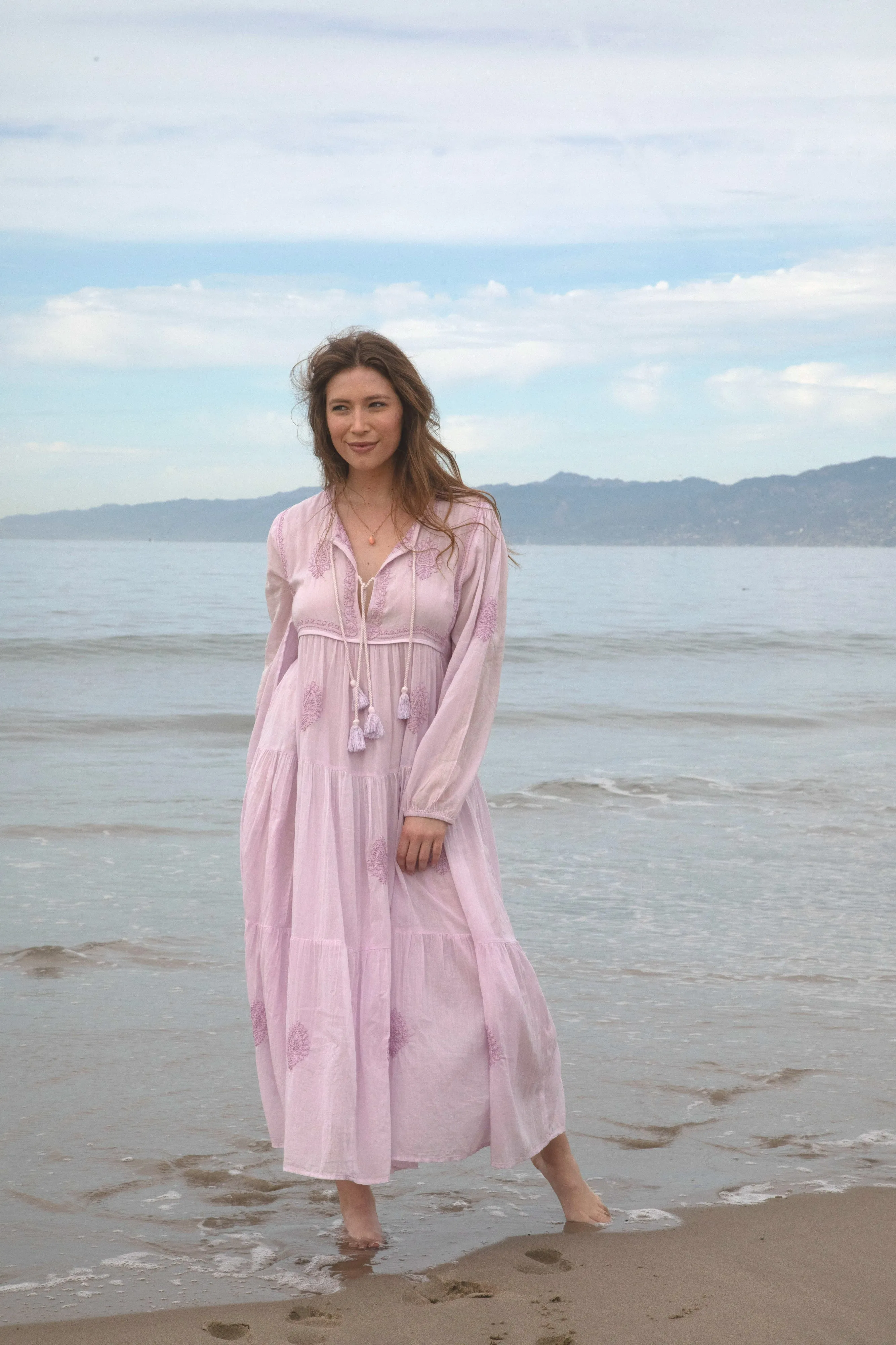 Mylene Embroidered Maxi Dress Long Sleeves Lavender