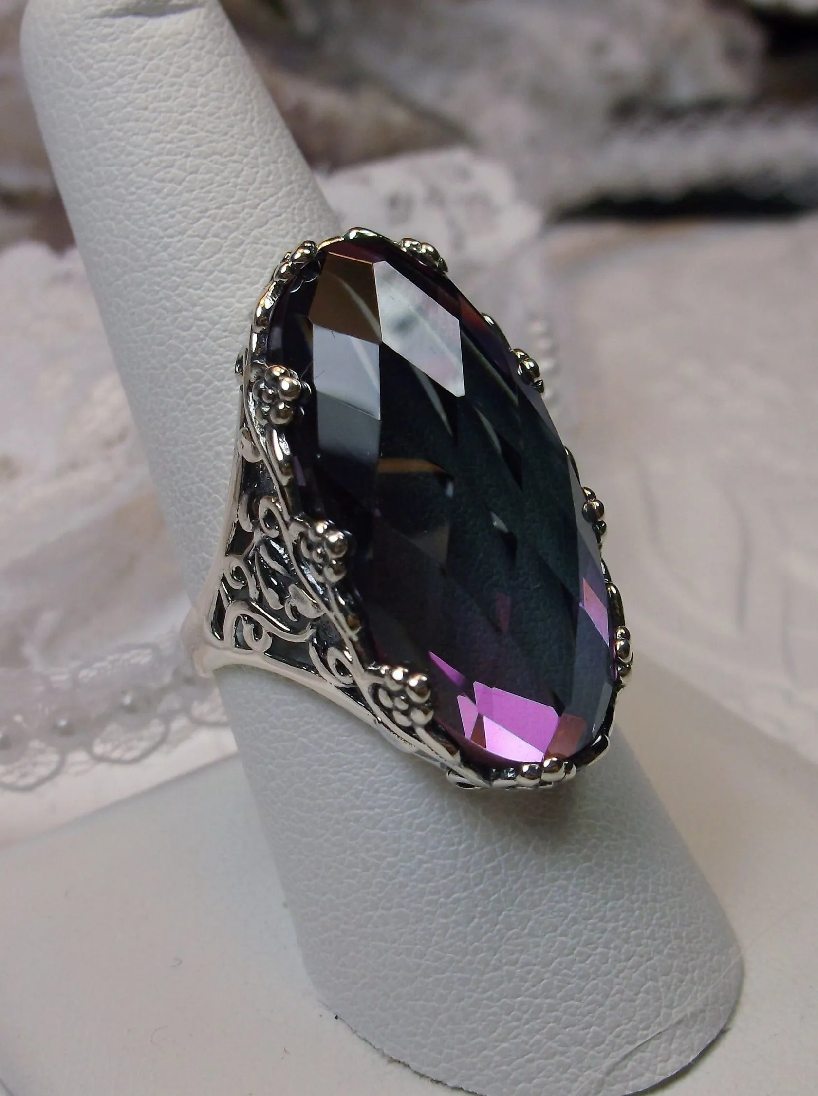 Mystic Topaz Ring, Large Oval gem, Vintage Reproduction Jewelry #D97