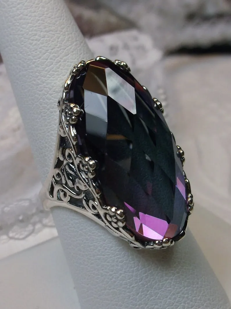 Mystic Topaz Ring, Large Oval gem, Vintage Reproduction Jewelry #D97