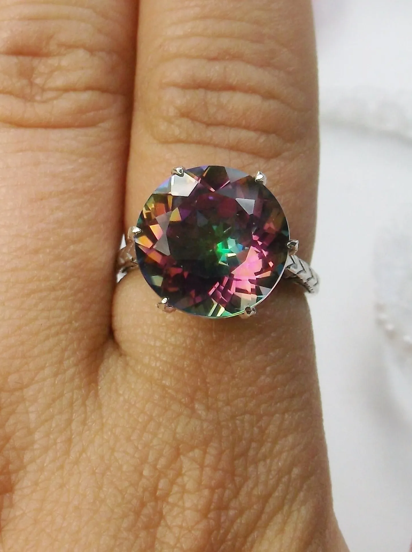 Mystic Topaz Ring, Natural Gemstone Classic Solitaire Ring #D37