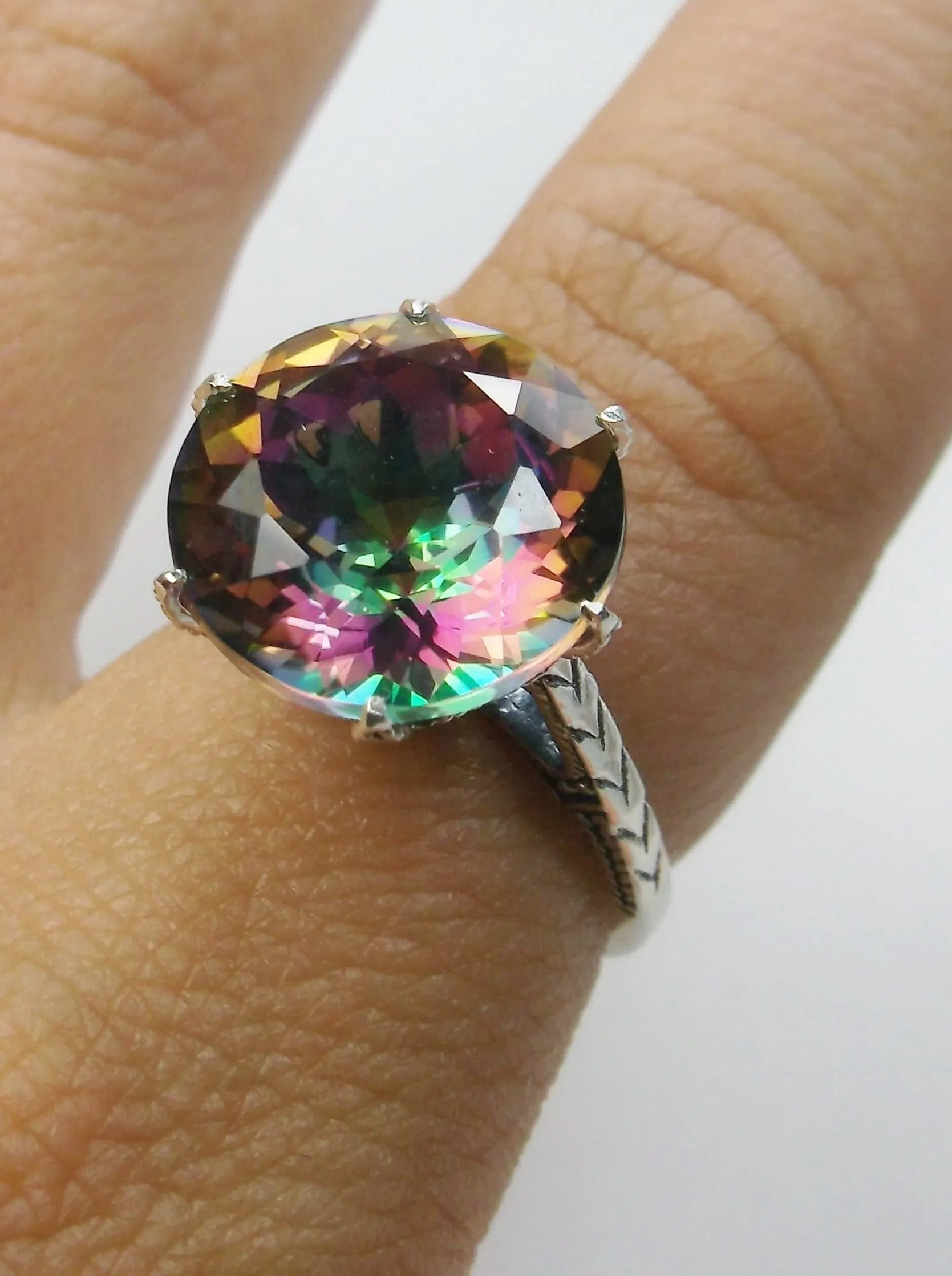 Mystic Topaz Ring, Natural Gemstone Classic Solitaire Ring #D37