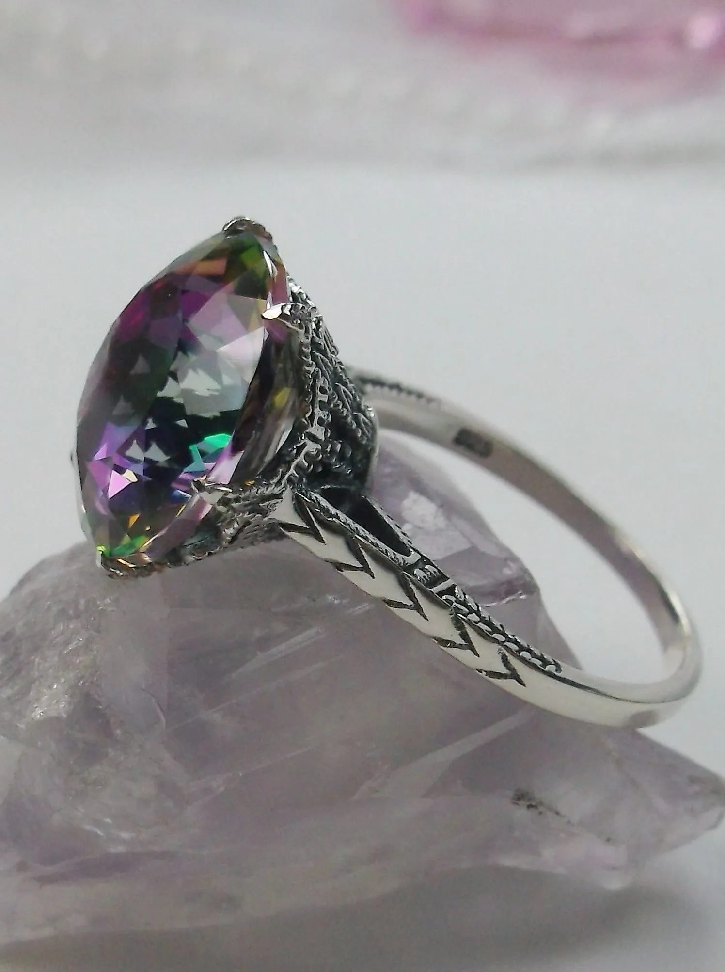 Mystic Topaz Ring, Natural Gemstone Classic Solitaire Ring #D37