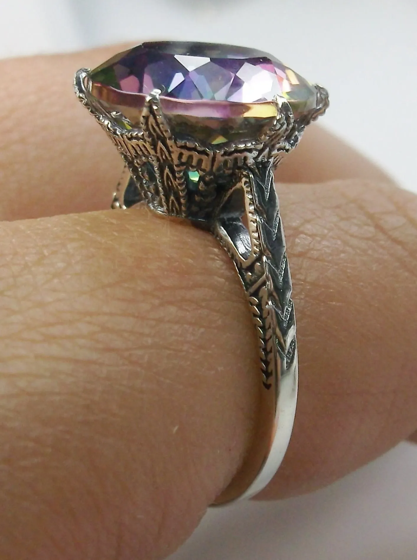 Mystic Topaz Ring, Natural Gemstone Classic Solitaire Ring #D37