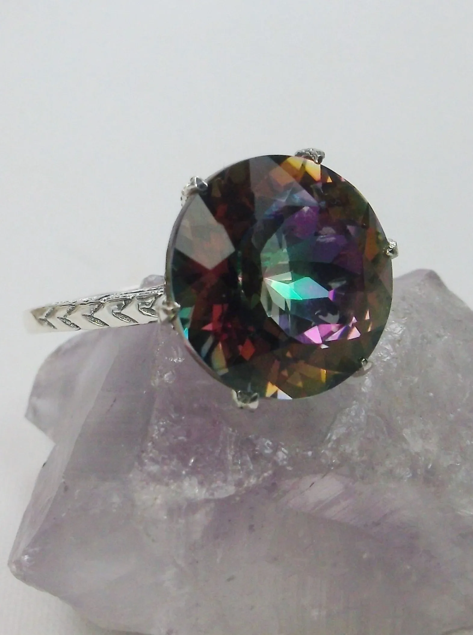 Mystic Topaz Ring, Natural Gemstone Classic Solitaire Ring #D37