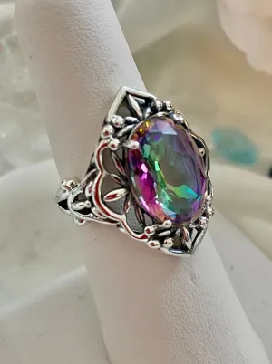 Mystic Topaz Ring, Natural or Simulated Gem, Gothic Filigree Ring - Vintage Jewelry D98