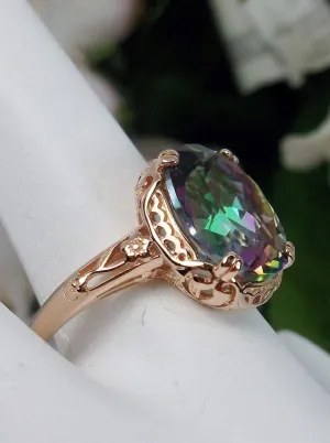Mystic Topaz Ring, Rose Gold plated, Natural Gemstone, Edwardian Jewelry #D70z