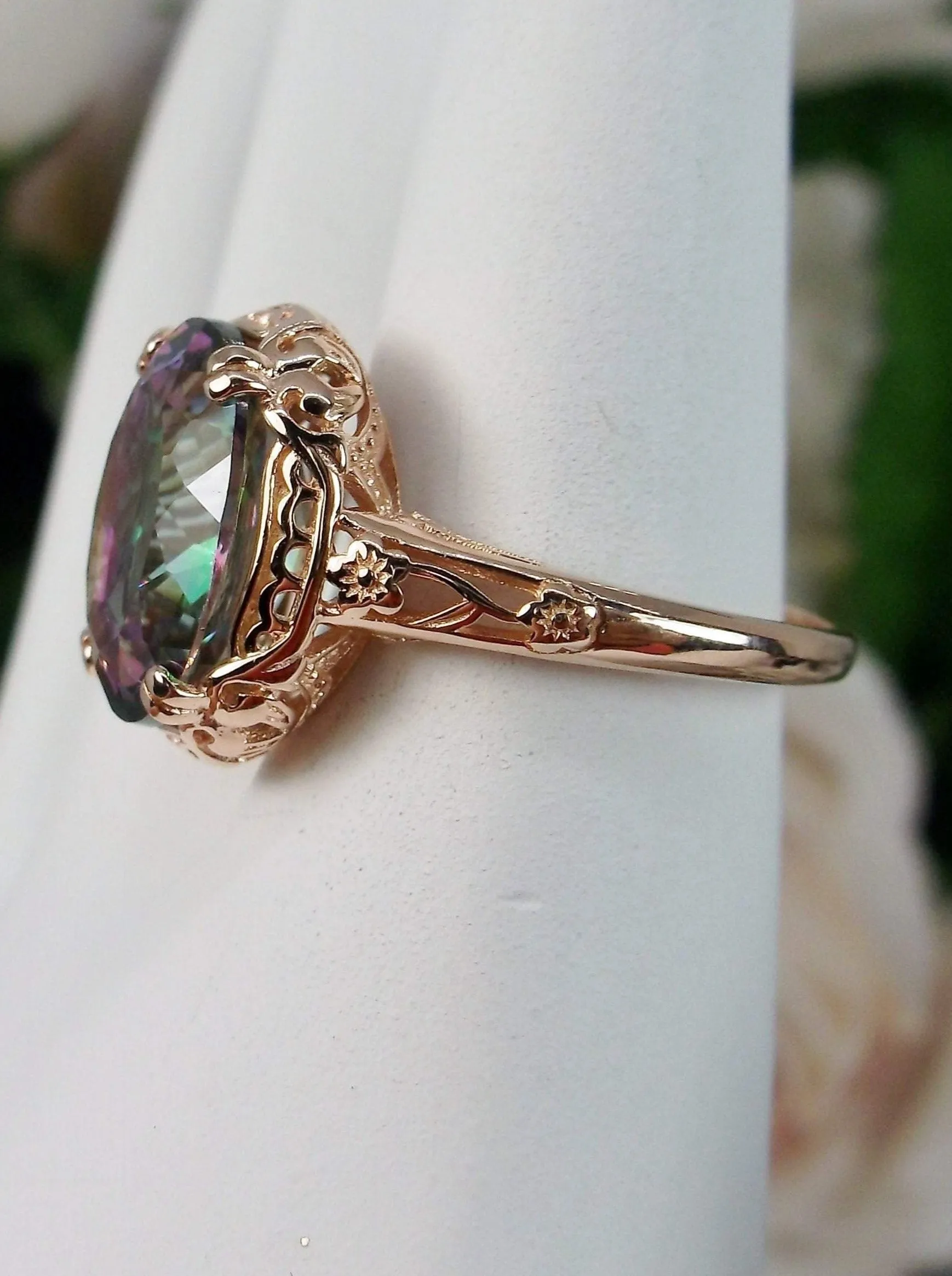 Mystic Topaz Ring, Rose Gold plated, Natural Gemstone, Edwardian Jewelry #D70z