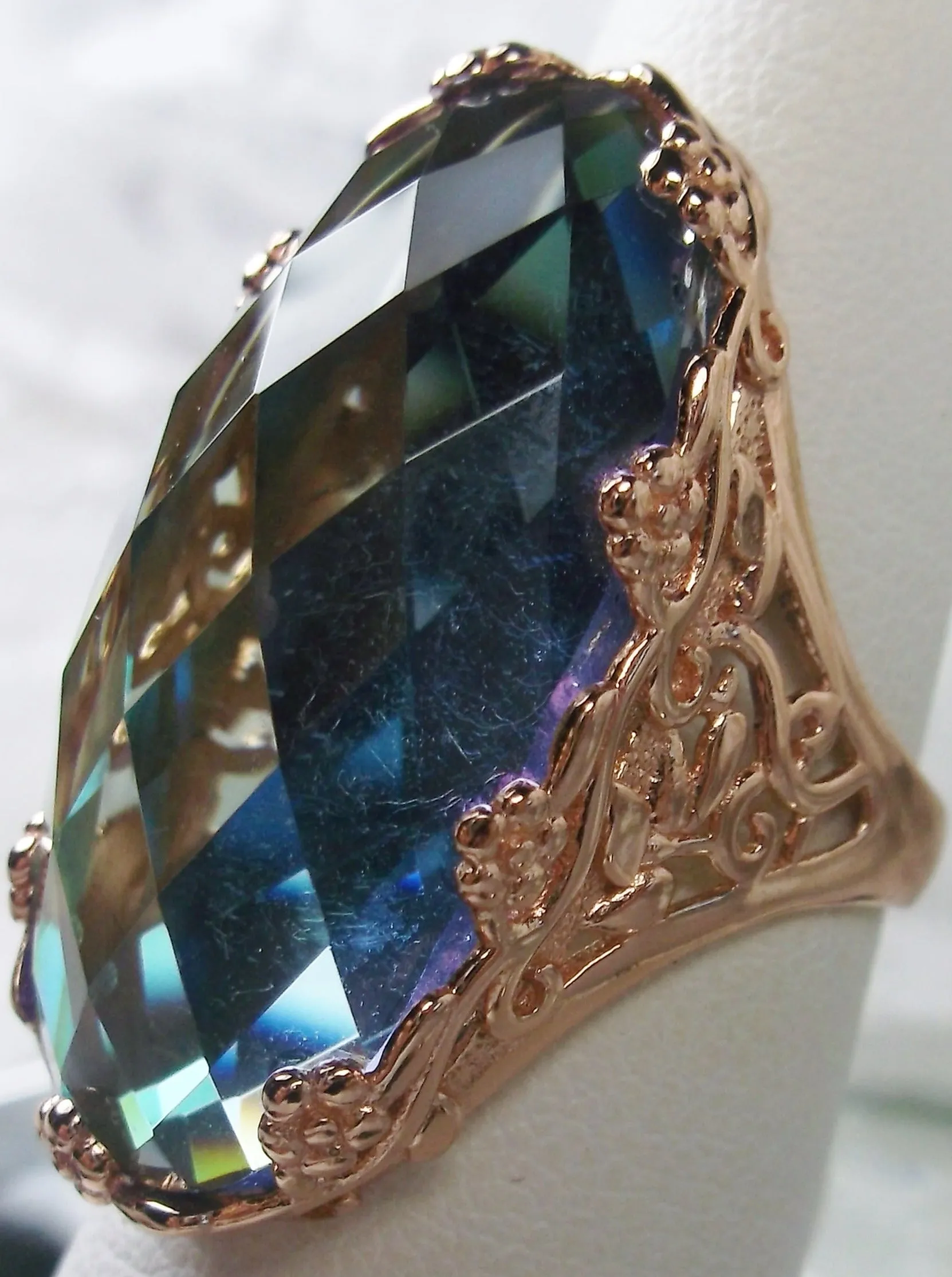 Mystic Topaz Ring, Rose Gold plated Sterling Silver, Large Oval gem, Vintage Jewelry #D97