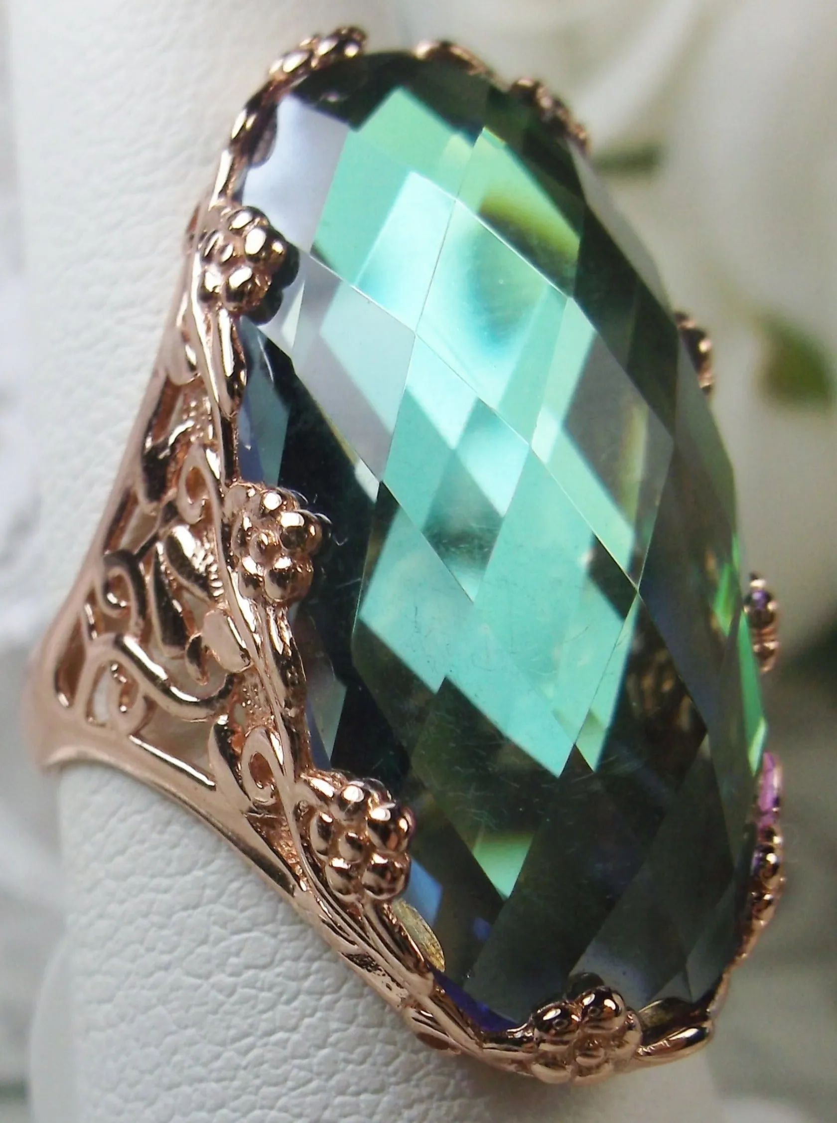 Mystic Topaz Ring, Rose Gold plated Sterling Silver, Large Oval gem, Vintage Jewelry #D97