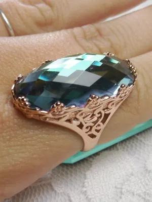 Mystic Topaz Ring, Rose Gold plated Sterling Silver, Large Oval gem, Vintage Jewelry #D97
