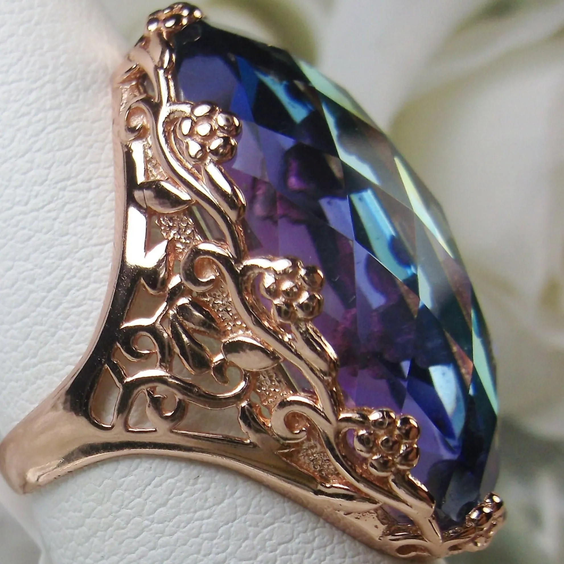 Mystic Topaz Ring, Rose Gold plated Sterling Silver, Large Oval gem, Vintage Jewelry #D97