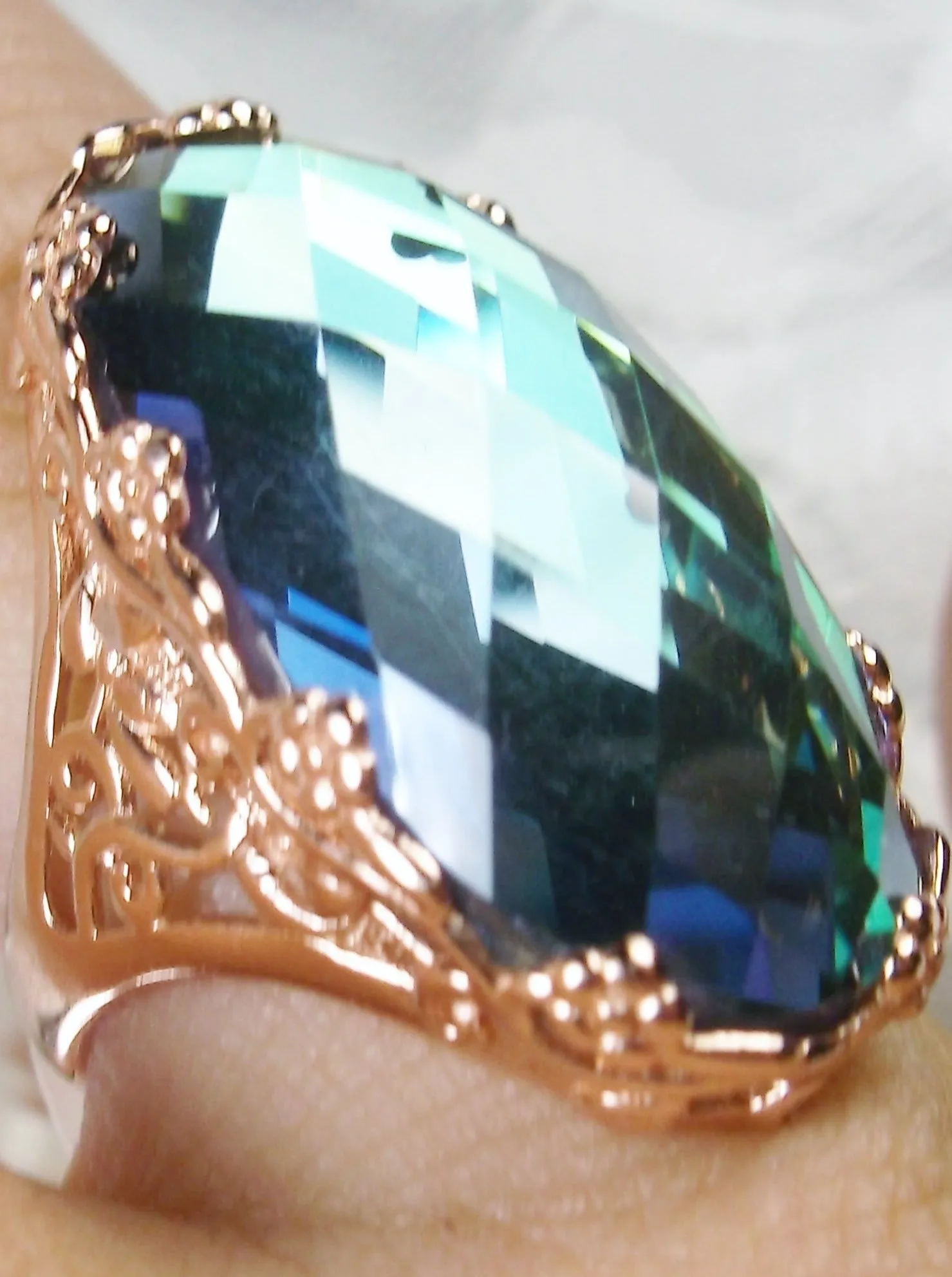 Mystic Topaz Ring, Rose Gold plated Sterling Silver, Large Oval gem, Vintage Jewelry #D97