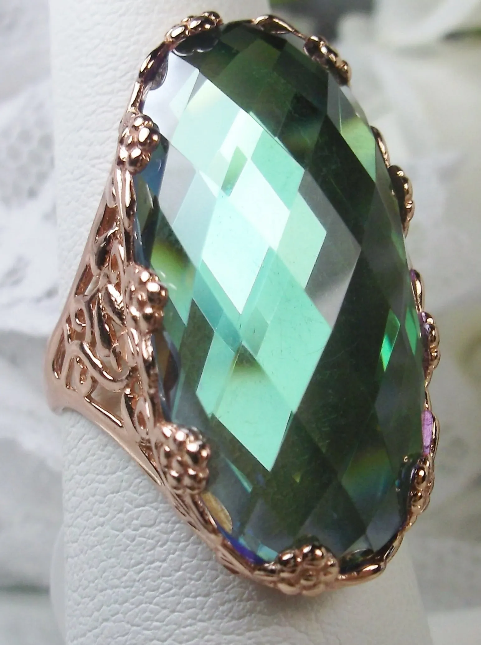 Mystic Topaz Ring, Rose Gold plated Sterling Silver, Large Oval gem, Vintage Jewelry #D97