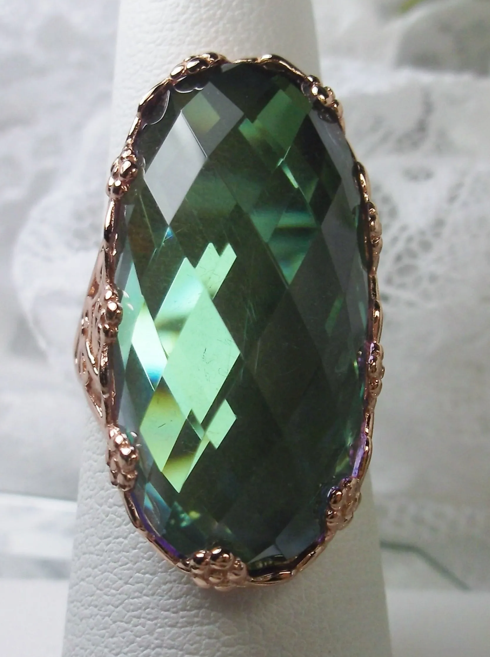 Mystic Topaz Ring, Rose Gold plated Sterling Silver, Large Oval gem, Vintage Jewelry #D97