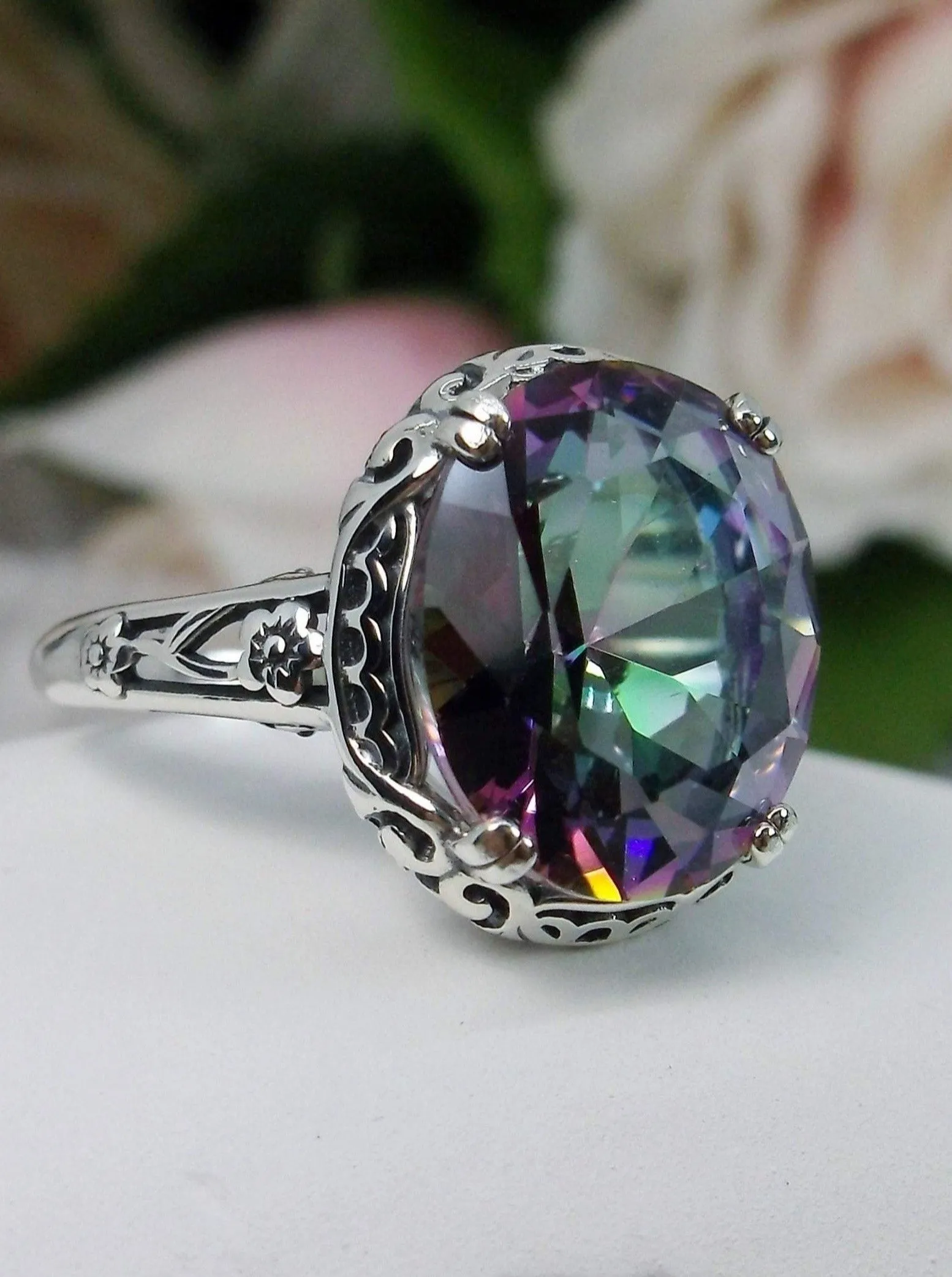 Mystic Topaz Ring, Simulated or Natural Gemstone, Edwardian Antique Reproduction Jewelry #D70z